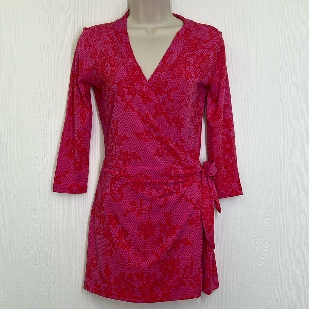 Margaret Joseph’s - Macbeth Collection Bright  Pink Floral Wrap Short Romper XS